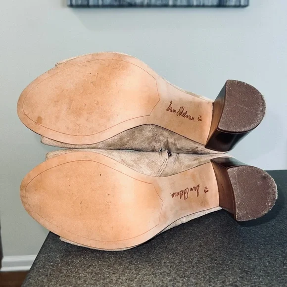 Sam Edelman Tan Suede Leather Yarn Peep Toe Ankle Booties women's size 8.5 - Picture 6 of 8